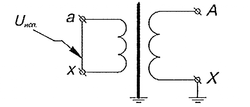Рис. Г.1 Схема испытания электрической прочности изоляции вторичной обмотки трансформатора приложенным напряжением 3 кВ при частоте 50 Гц