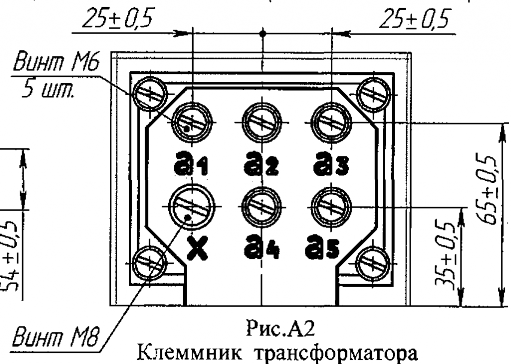 Рис.А2 Клеммник трансформатора ОЛ-СВЭЛ-0,63(1,25)-6-10