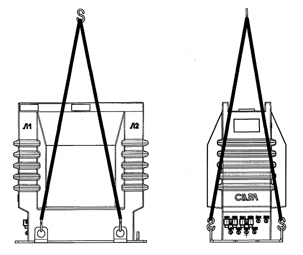 Схема строповки трансформатора ТОЛ-СВЭЛ-35