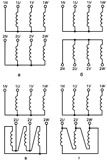 Маркировка трехфазных двухобмоточных трансформаторов